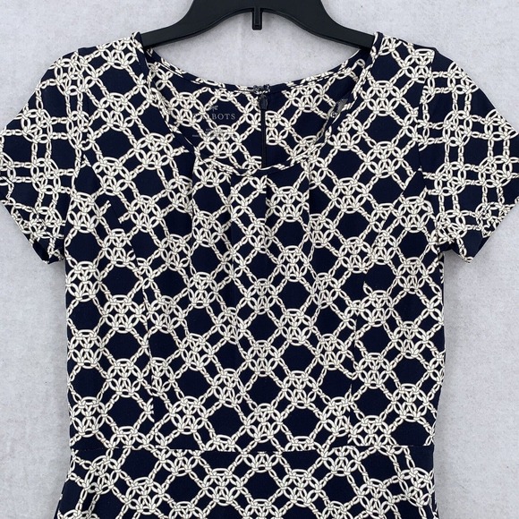 Talbots Jersey Navy White Chainlink Print Short Sleeve Fit and Flare Dress Small - Picture 4 of 8